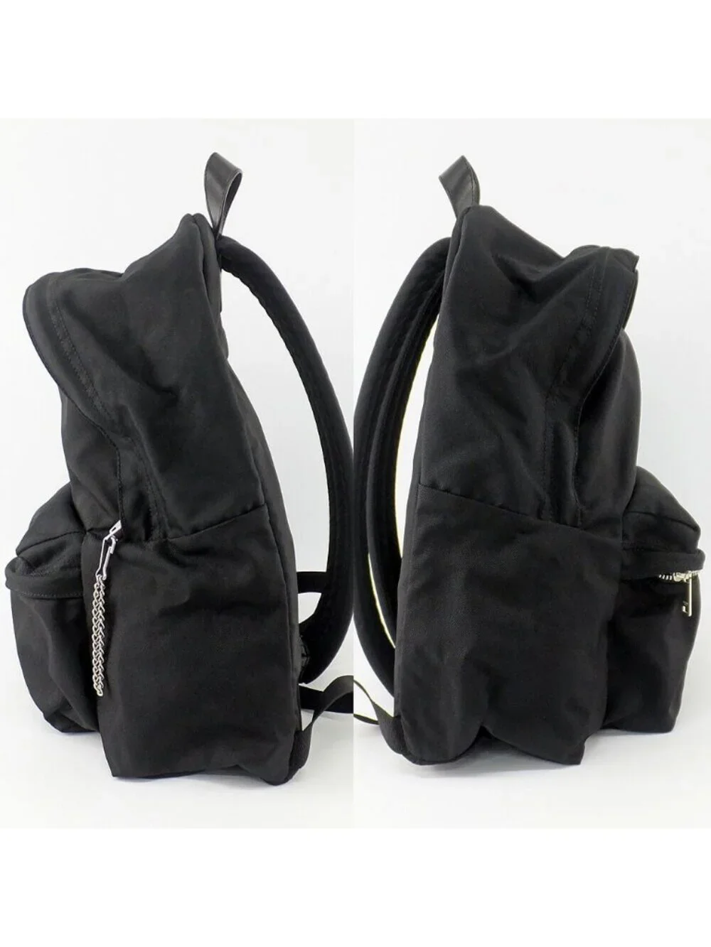 Celine Backpack Nylon Canvas Black Silver Metal Charm